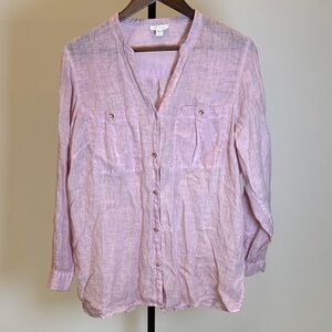 J. Jill Blush Pink Button-Front Linen Top. Size MP